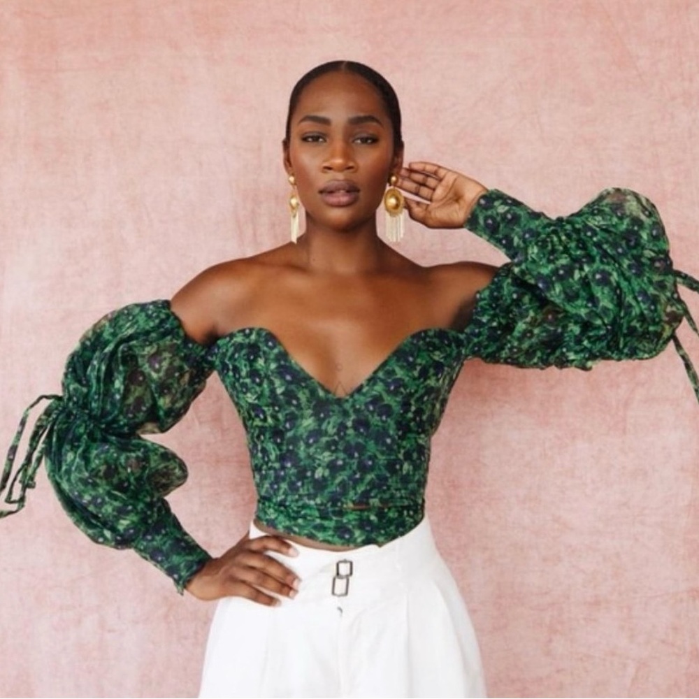 ❤️…ASIYAMI GOLD Elegant Green Floral Women's Top